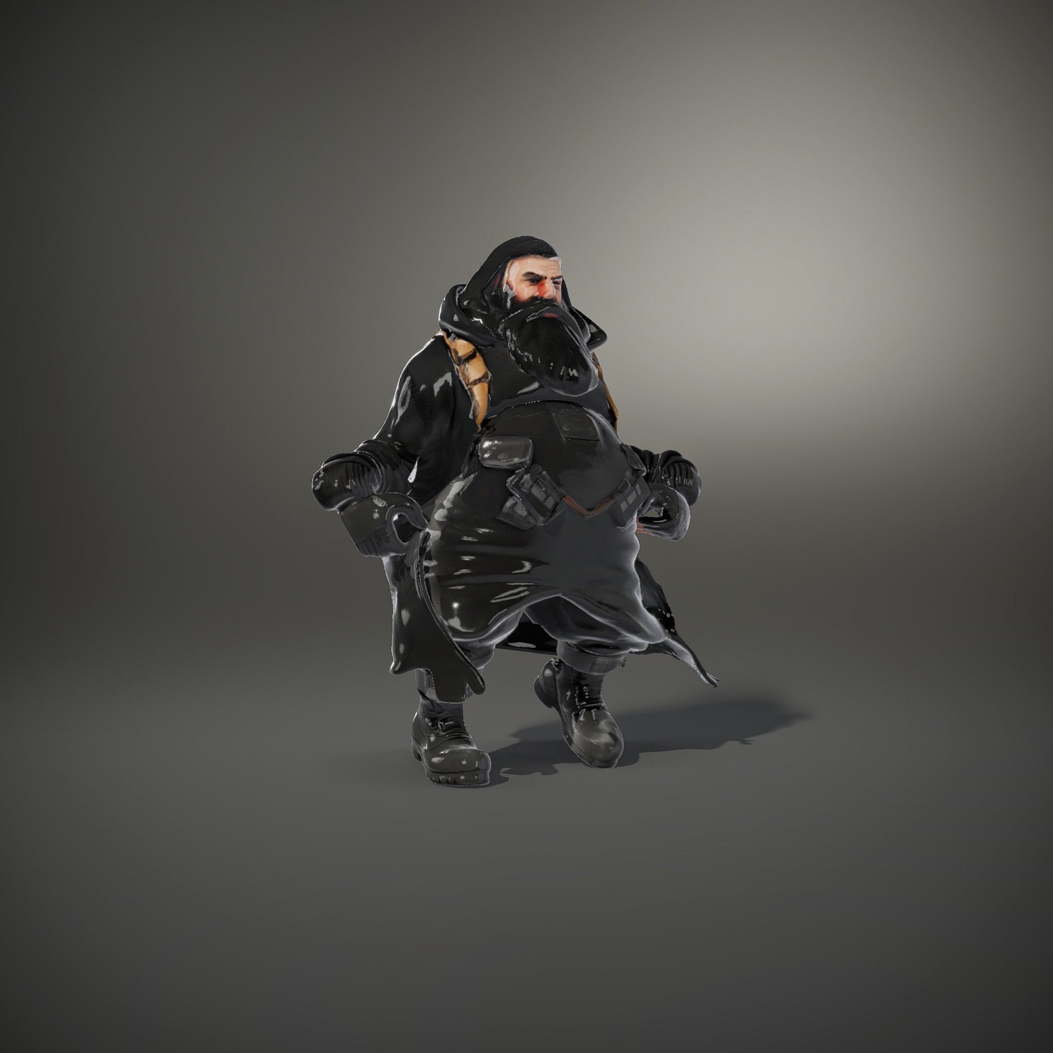 Rigged and Animated Heavyset Hooded Character Model with Beard Low-poly 3D model_36