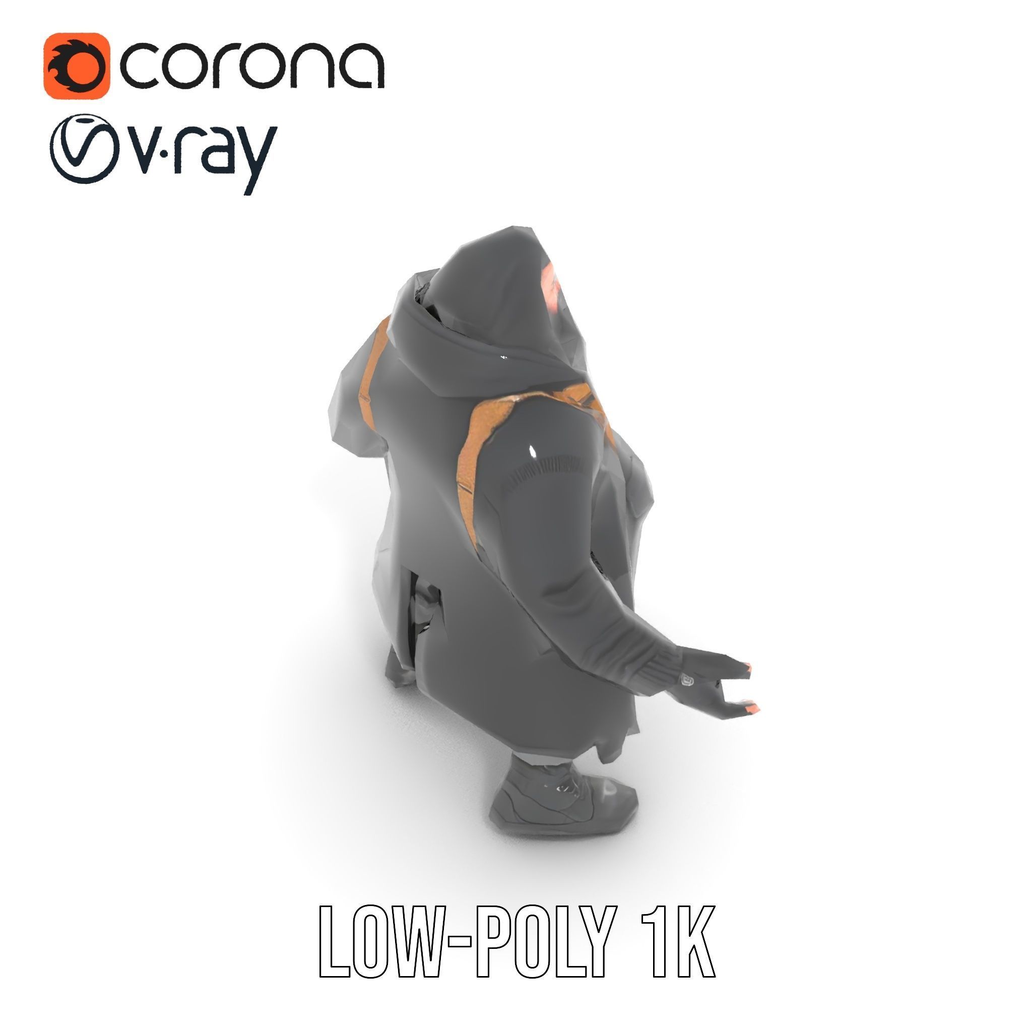 Rigged and Animated Heavyset Hooded Character Model with Beard Low-poly 3D model_25