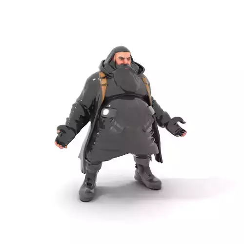 Rigged and Animated Heavyset Hooded Character Model with Beard