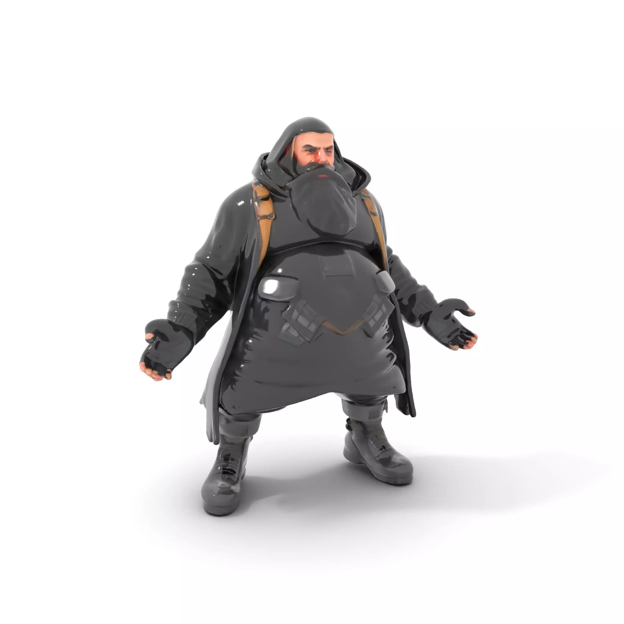 Rigged and Animated Heavyset Hooded Character Model with Beard Low-poly 3D model_0