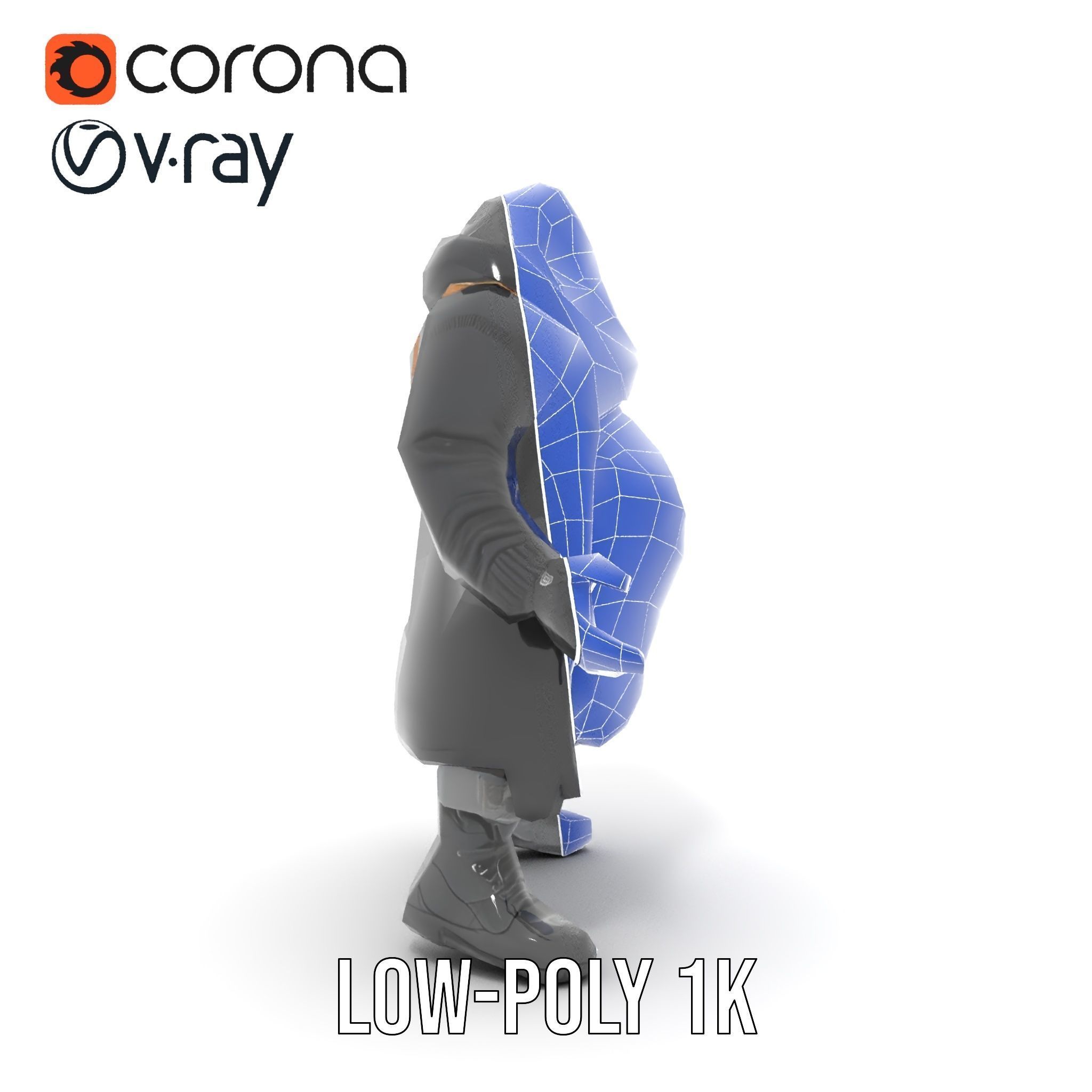 Rigged and Animated Heavyset Hooded Character Model with Beard Low-poly 3D model_12