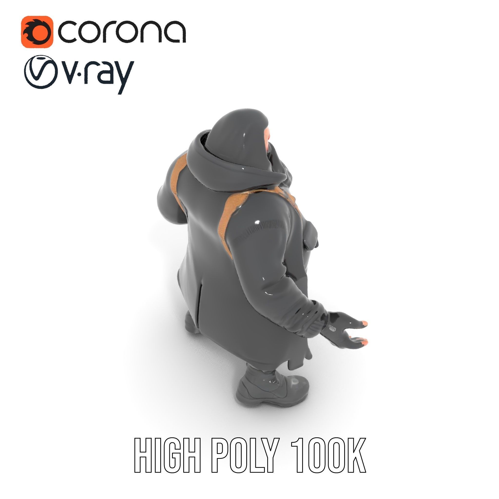 Rigged and Animated Heavyset Hooded Character Model with Beard Low-poly 3D model_13