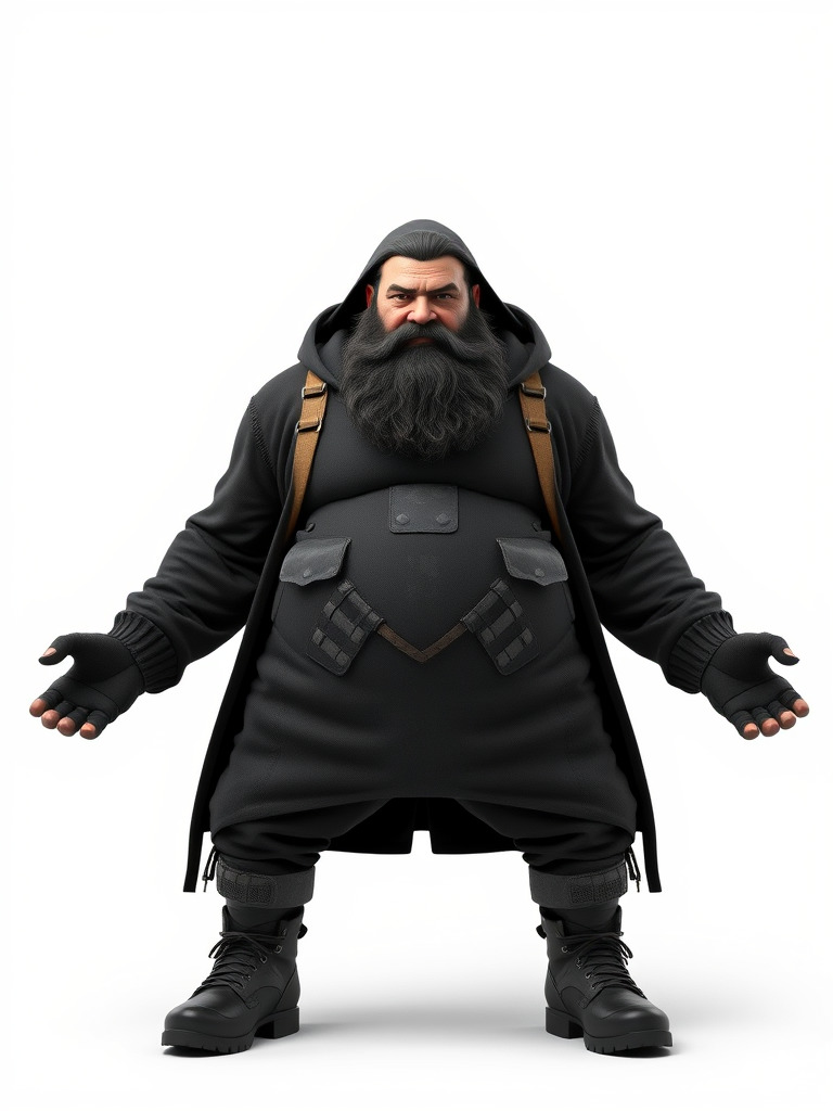 Rigged and Animated Heavyset Hooded Character Model with Beard Low-poly 3D model_3
