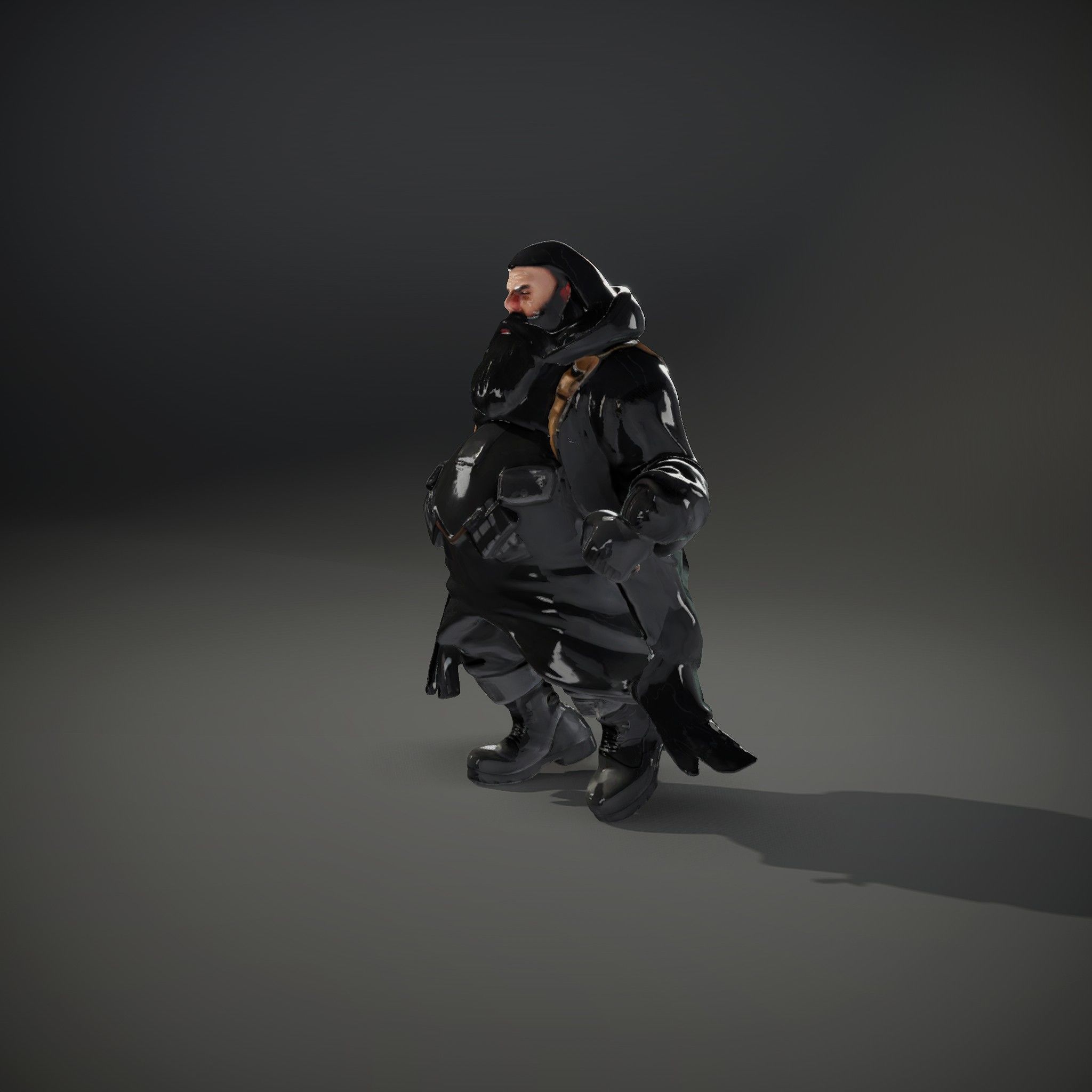 Rigged and Animated Heavyset Hooded Character Model with Beard Low-poly 3D model_37