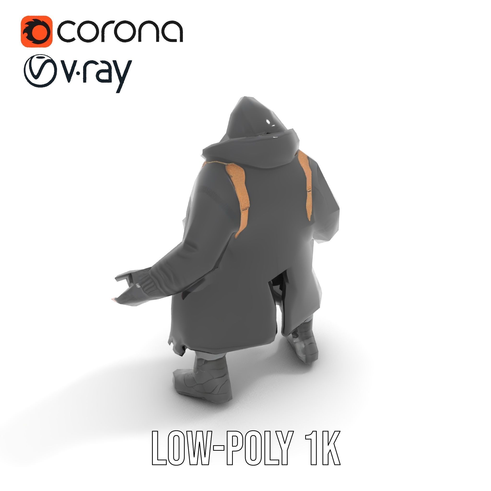 Rigged and Animated Heavyset Hooded Character Model with Beard Low-poly 3D model_9