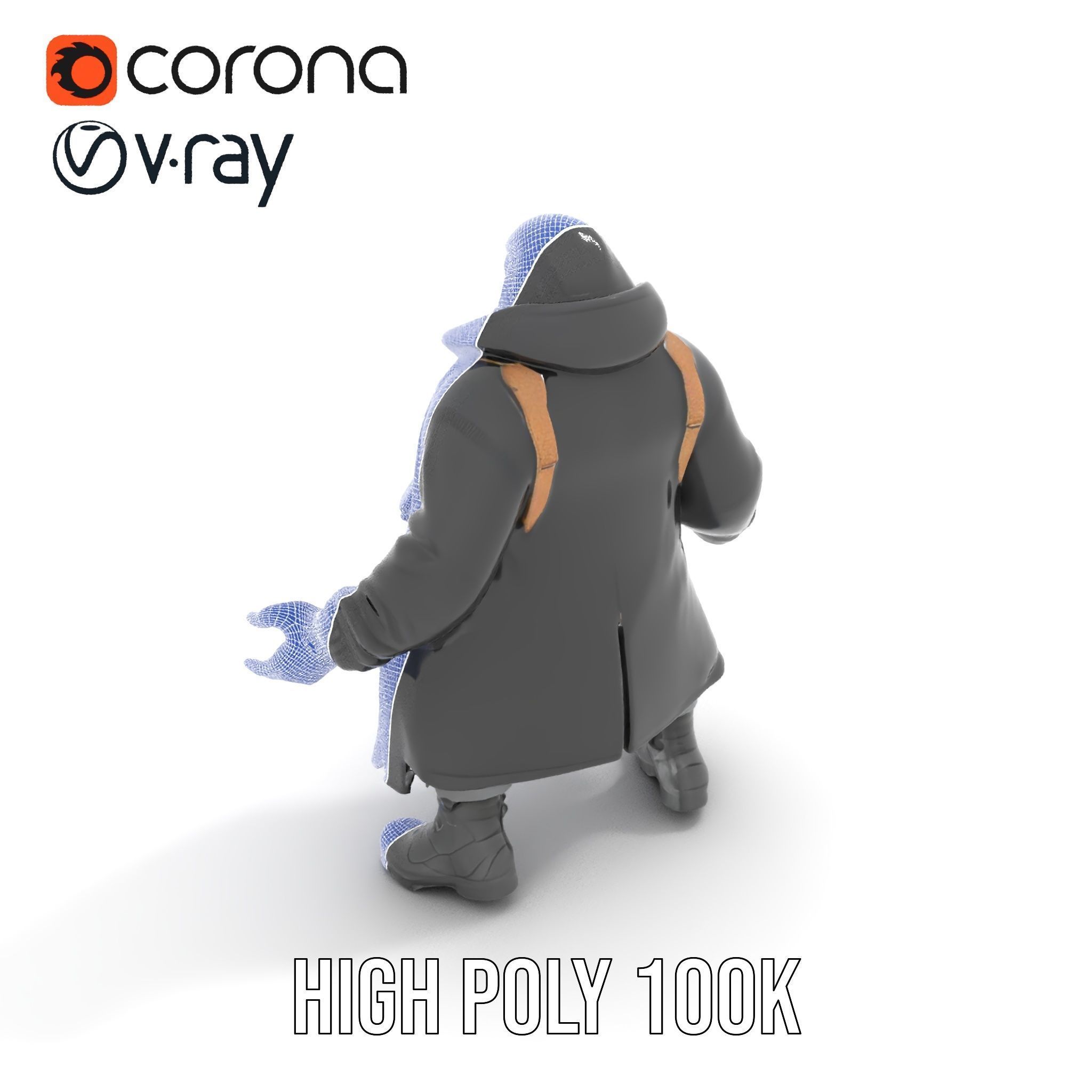 Rigged and Animated Heavyset Hooded Character Model with Beard Low-poly 3D model_26