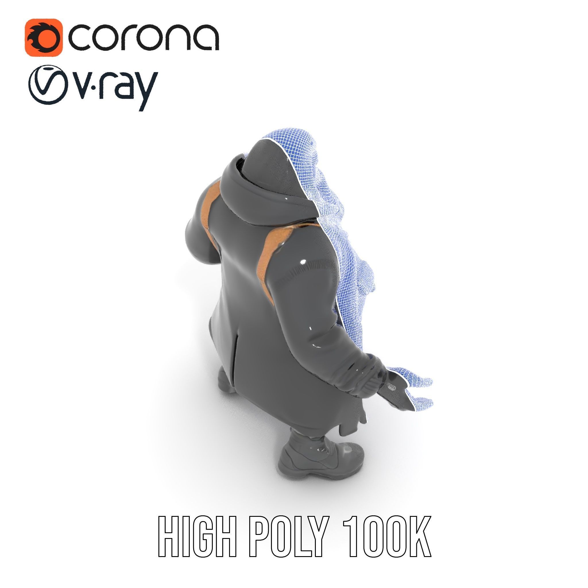 Rigged and Animated Heavyset Hooded Character Model with Beard Low-poly 3D model_29