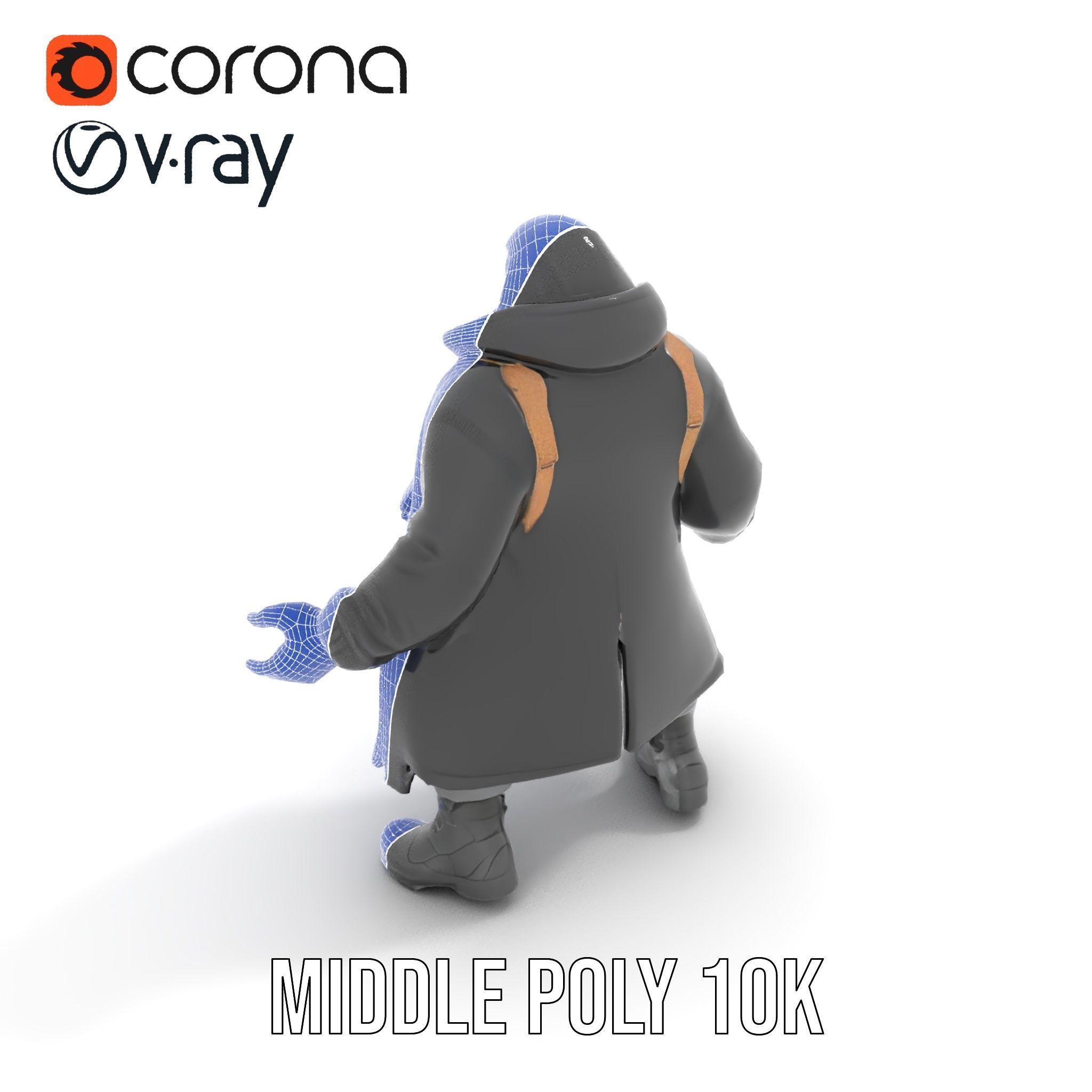 Rigged and Animated Heavyset Hooded Character Model with Beard Low-poly 3D model_35