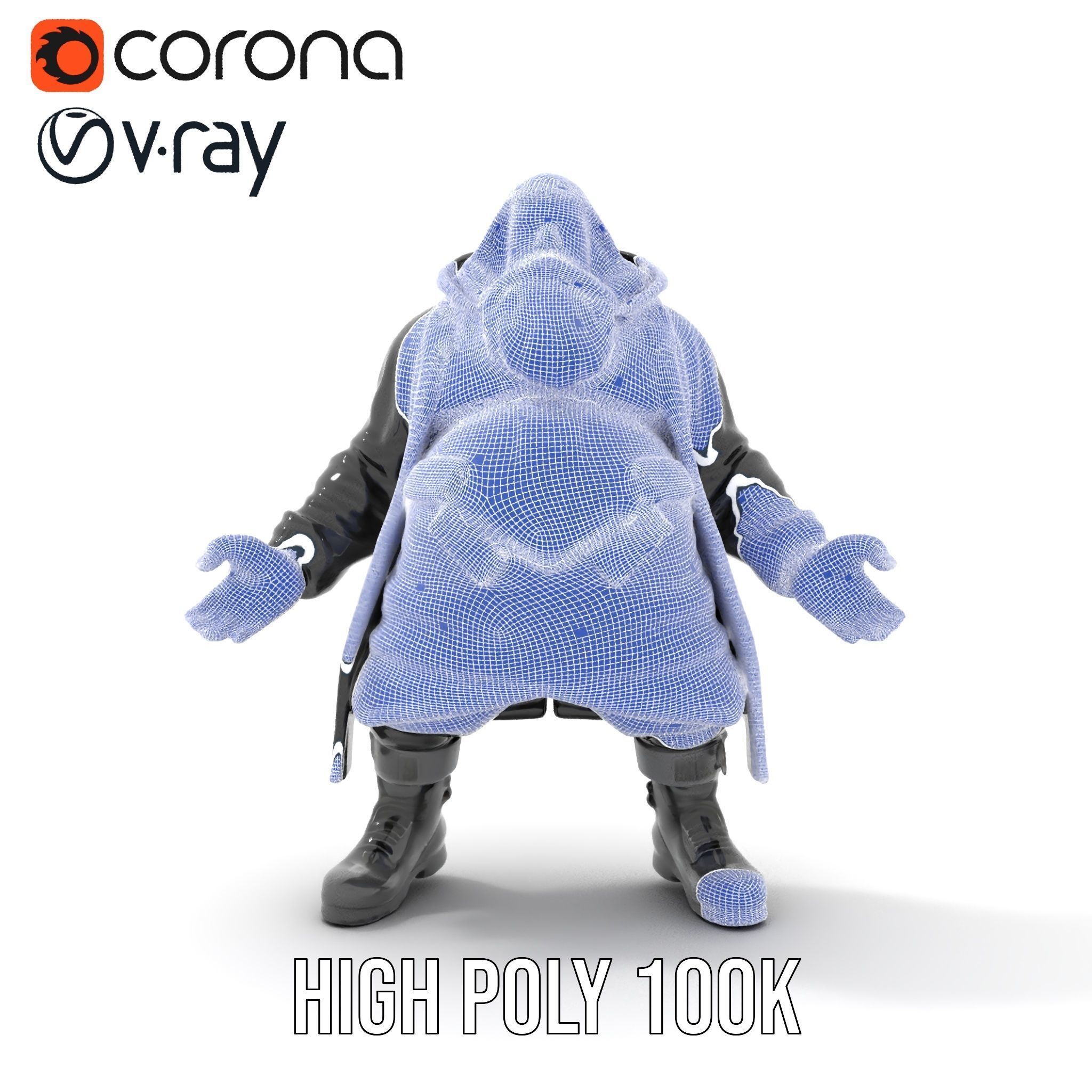 Rigged and Animated Heavyset Hooded Character Model with Beard Low-poly 3D model_32