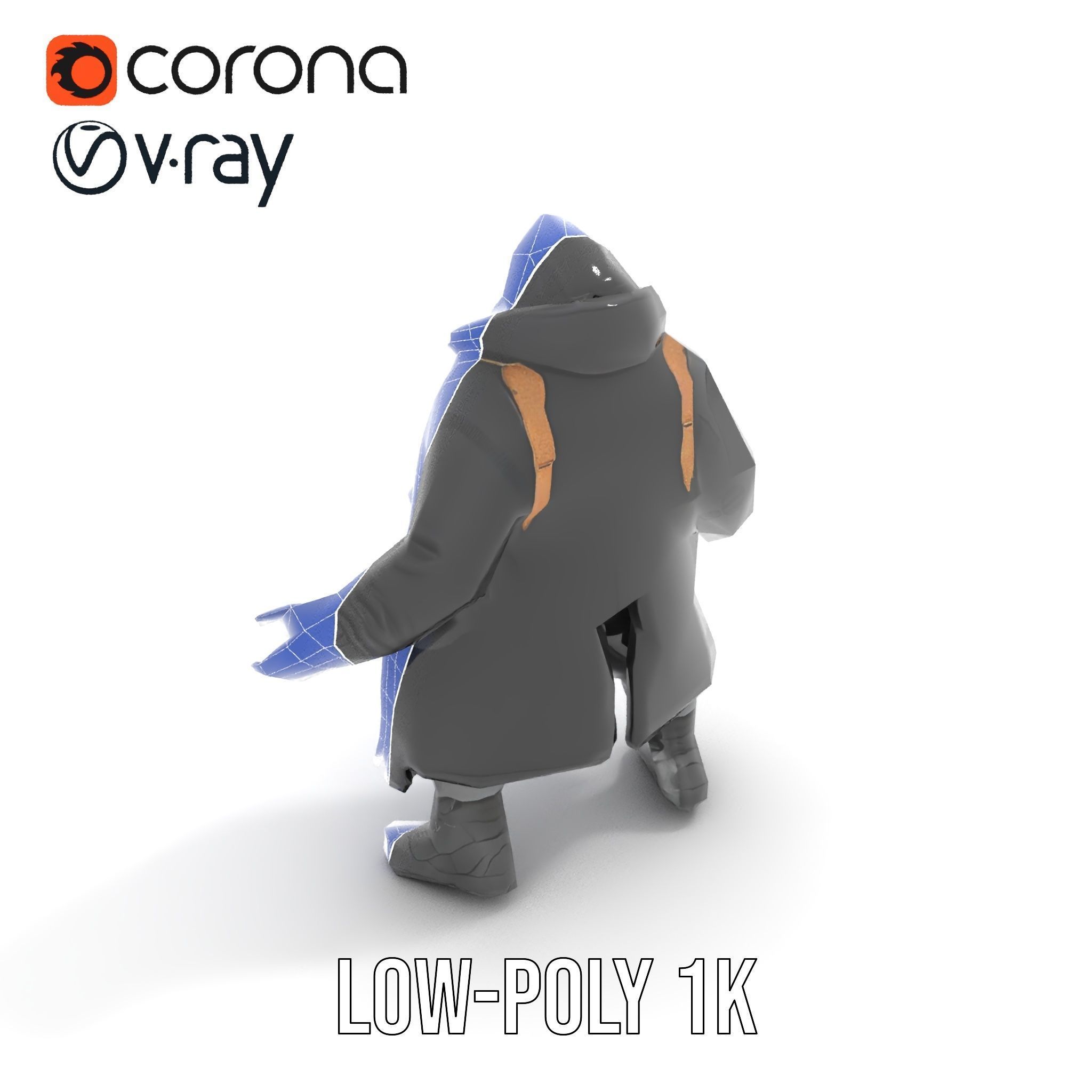 Rigged and Animated Heavyset Hooded Character Model with Beard Low-poly 3D model_17