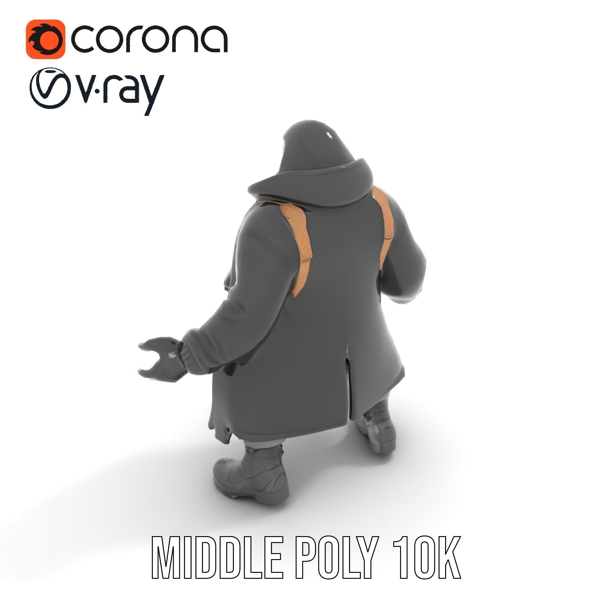 Rigged and Animated Heavyset Hooded Character Model with Beard Low-poly 3D model_11
