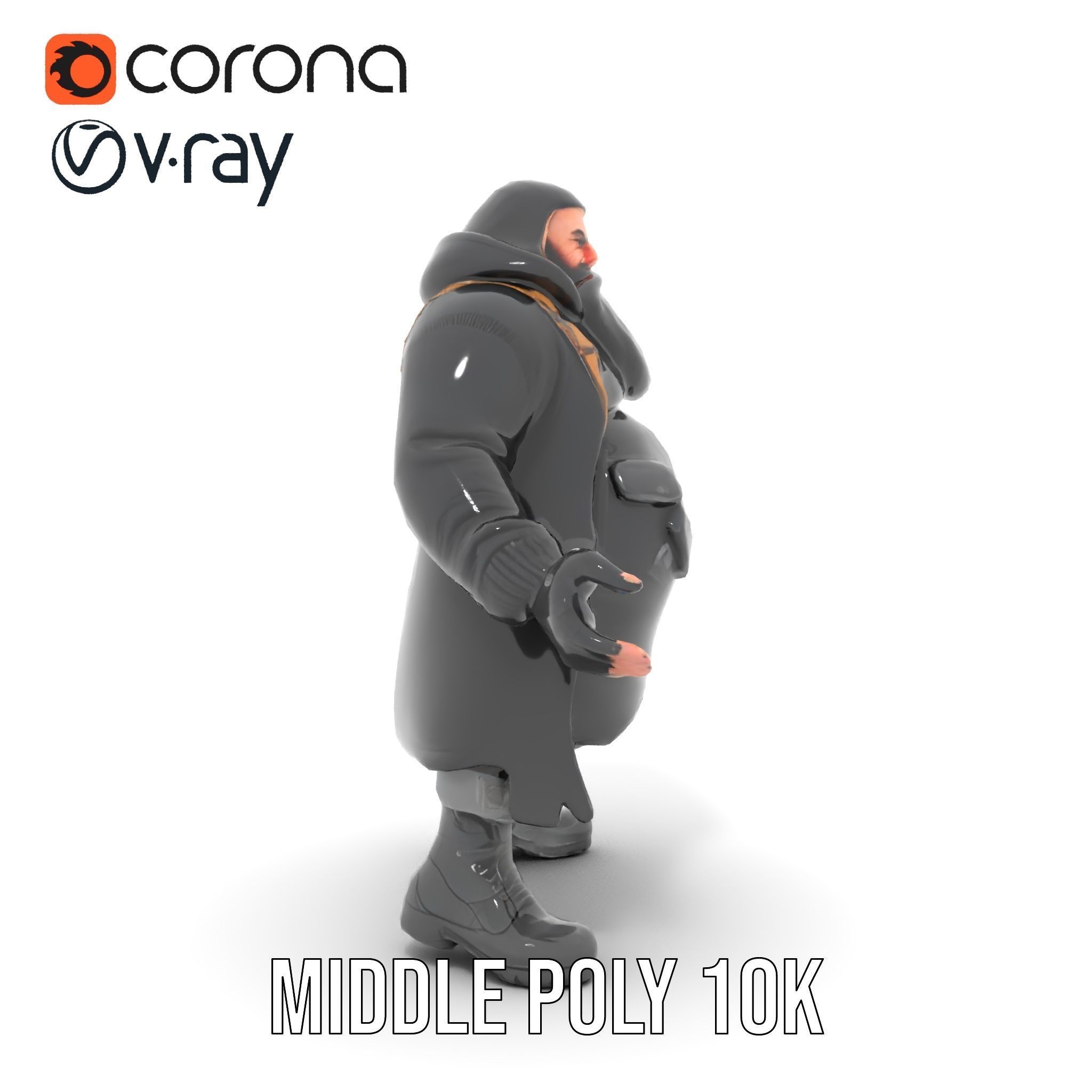 Rigged and Animated Heavyset Hooded Character Model with Beard Low-poly 3D model_27