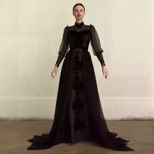 Victorian-Inspired Black Evening Gown