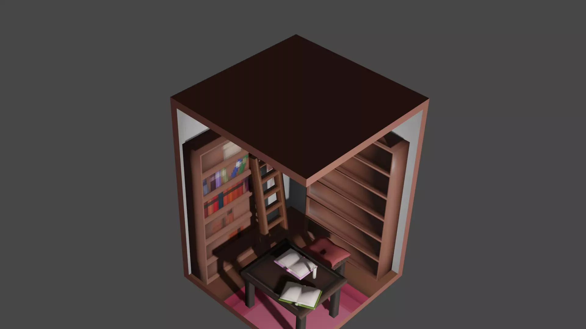 PS1 Styled Low-poly Library With Cracked Wall Low-poly 3D model_4