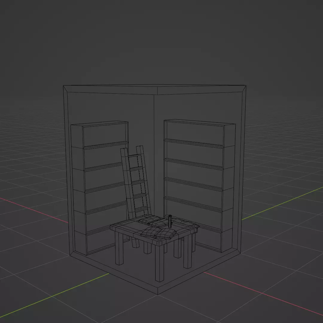 PS1 Styled Low-poly Library With Cracked Wall Low-poly 3D model_5