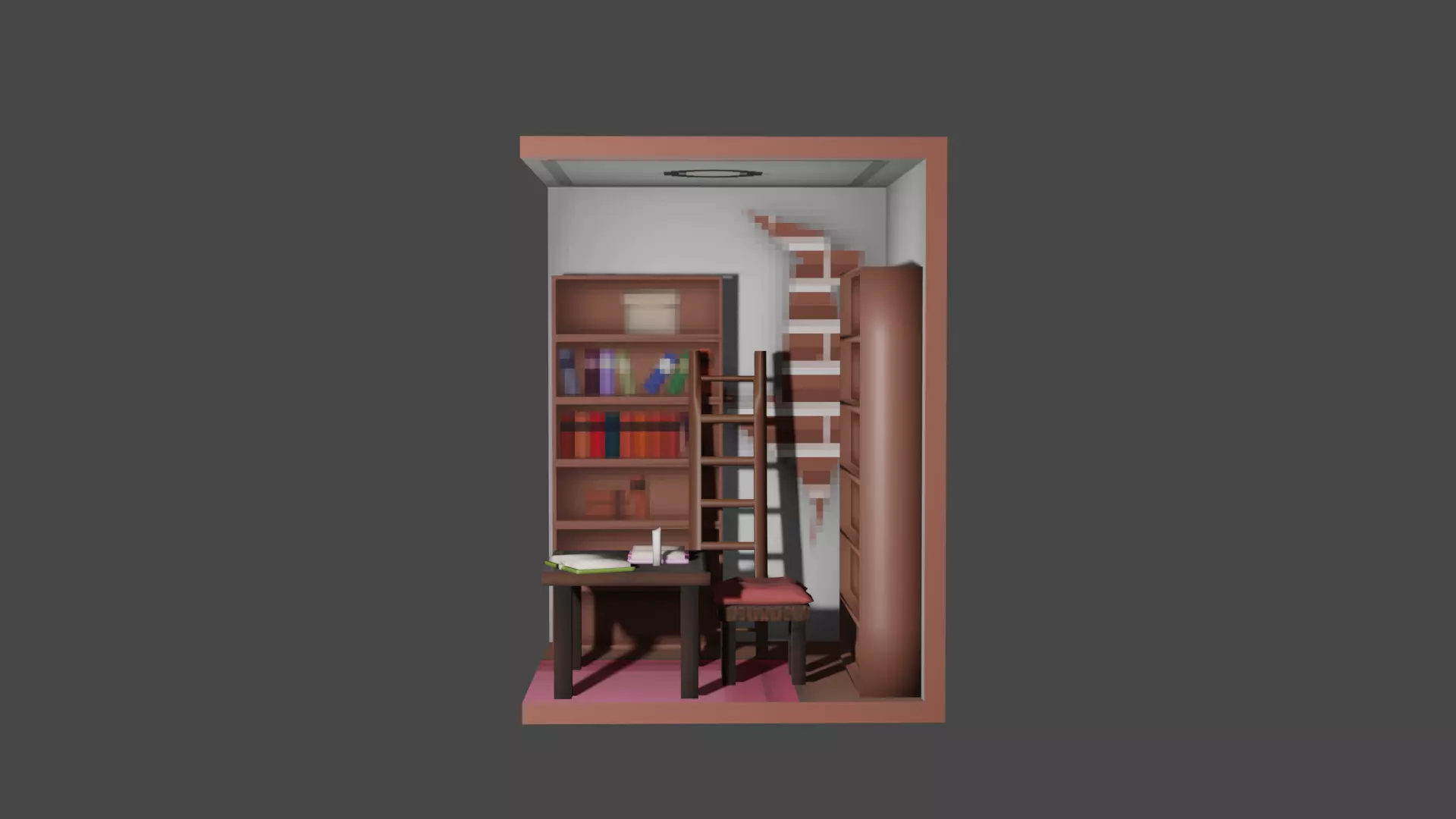 PS1 Styled Low-poly Library With Cracked Wall Low-poly 3D model_1