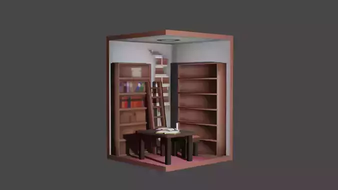 PS1 Styled Low-poly Library With Cracked Wall