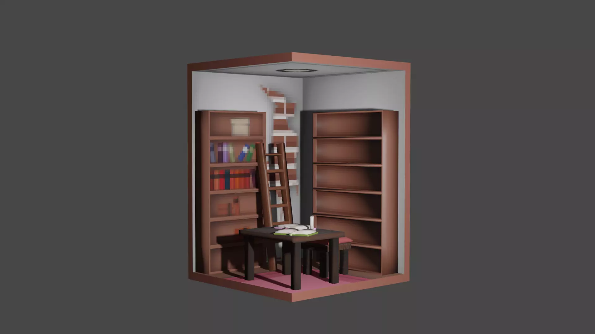 PS1 Styled Low-poly Library With Cracked Wall Low-poly 3D model_0