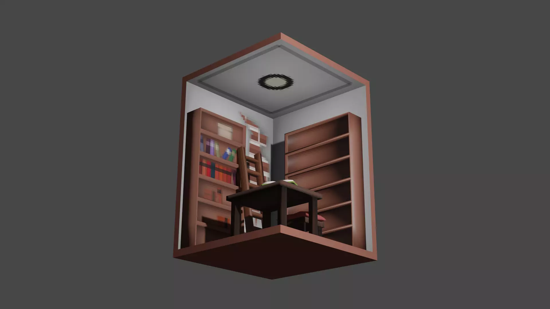 PS1 Styled Low-poly Library With Cracked Wall Low-poly 3D model_3