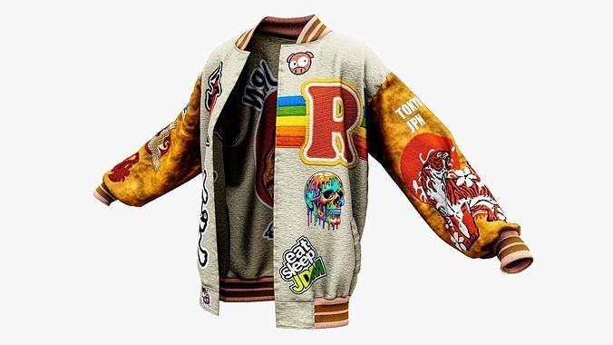 Streetwear Japanes Bomber Jacket Low-poly 3D model