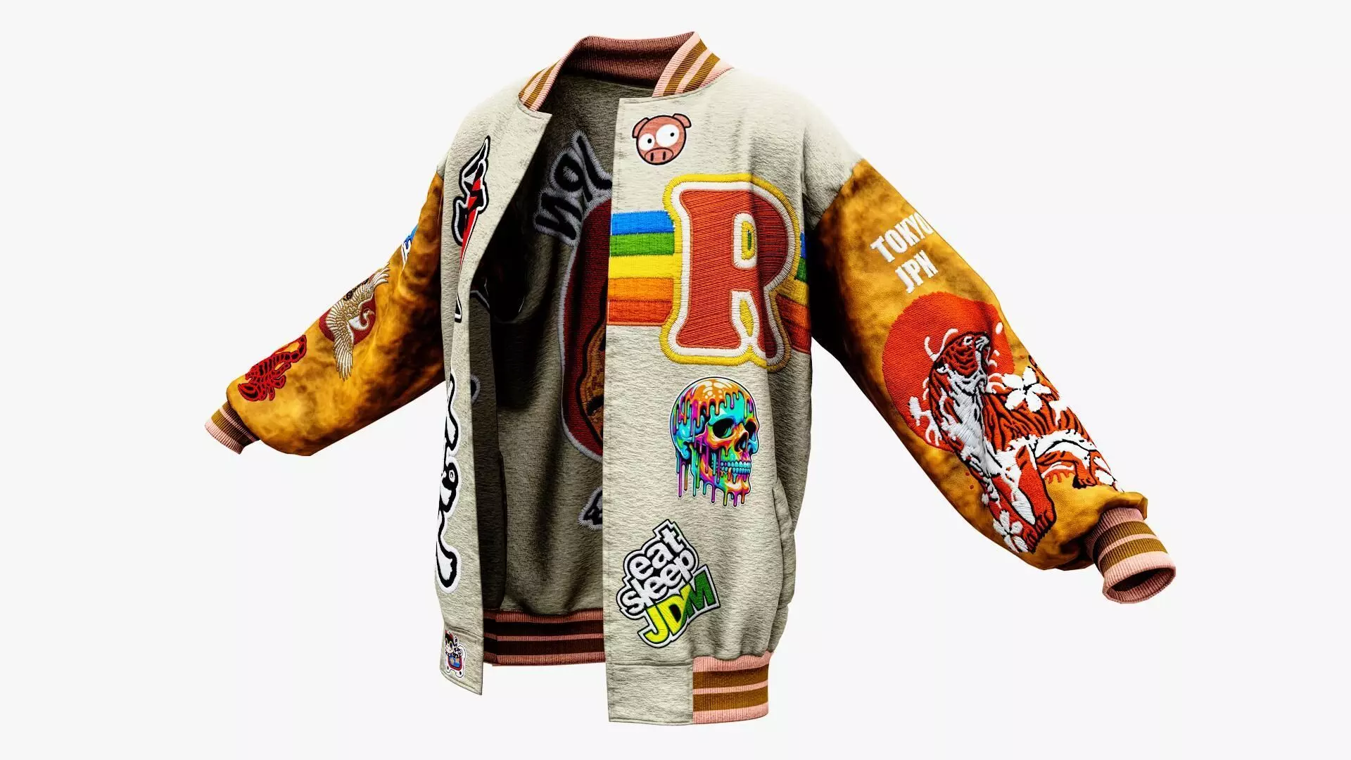 Streetwear Japanes Bomber Jacket Low-poly 3D model