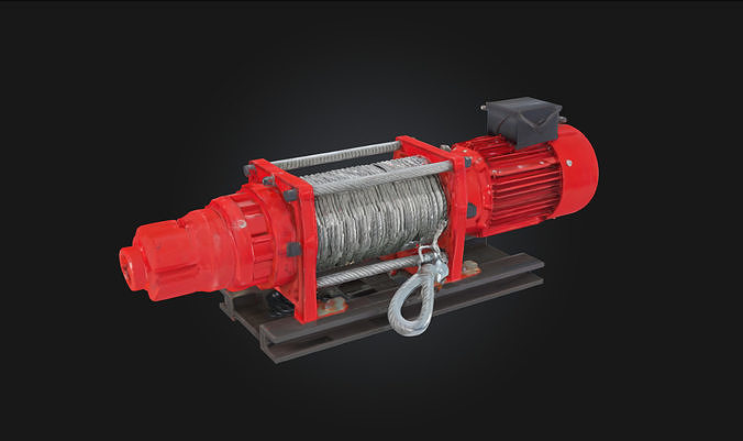 Red Industrial Winch  Heavy Duty Lifting Equipment 3D model