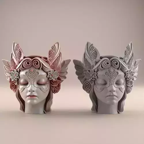 Elegant woman Head planter urn candy container candle holder 3D print model