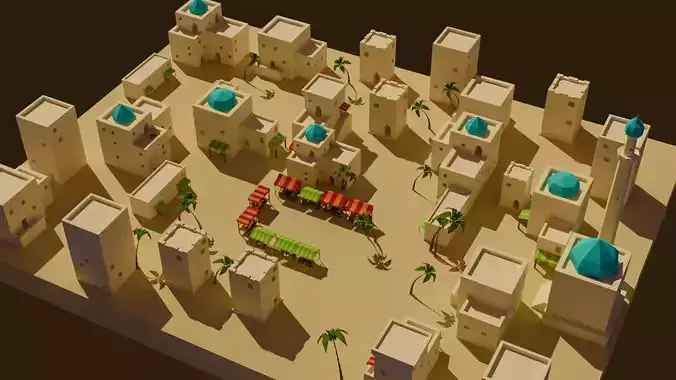 Bazaar Oasis  Low Poly Arab City Low-poly 3D model