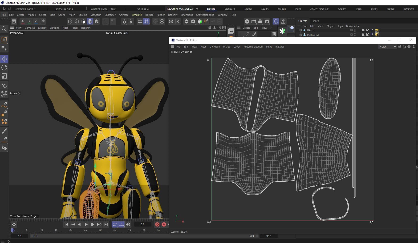 Futuristic Bee Robot Mascot Rigged Character Low-poly 3D model_30