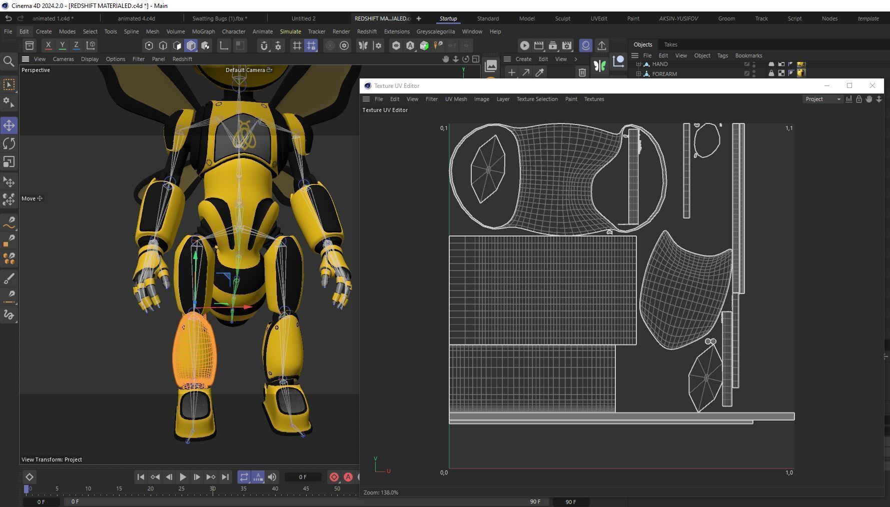 Futuristic Bee Robot Mascot Rigged Character Low-poly 3D model_28