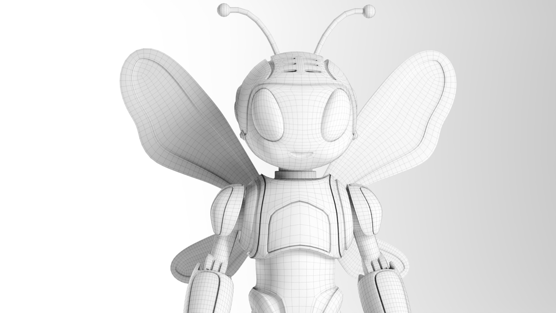 Futuristic Bee Robot Mascot Rigged Character Low-poly 3D model_11