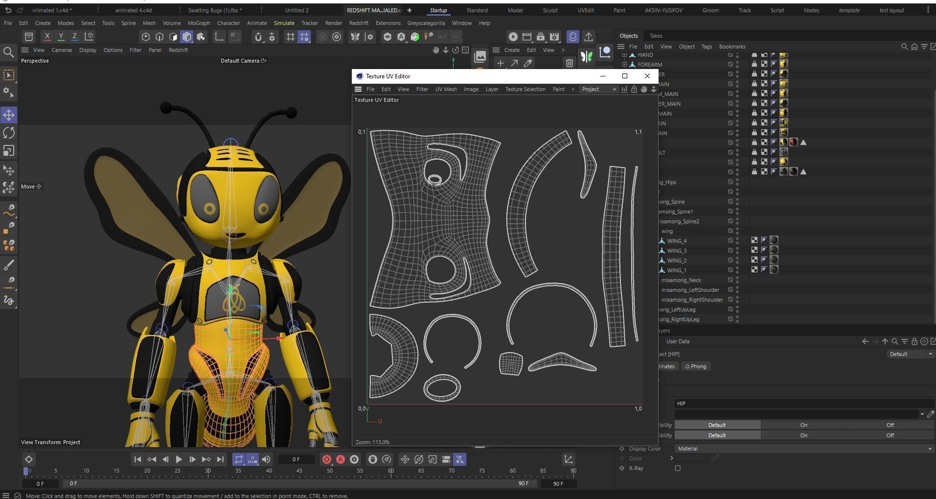 Futuristic Bee Robot Mascot Rigged Character Low-poly 3D model_29