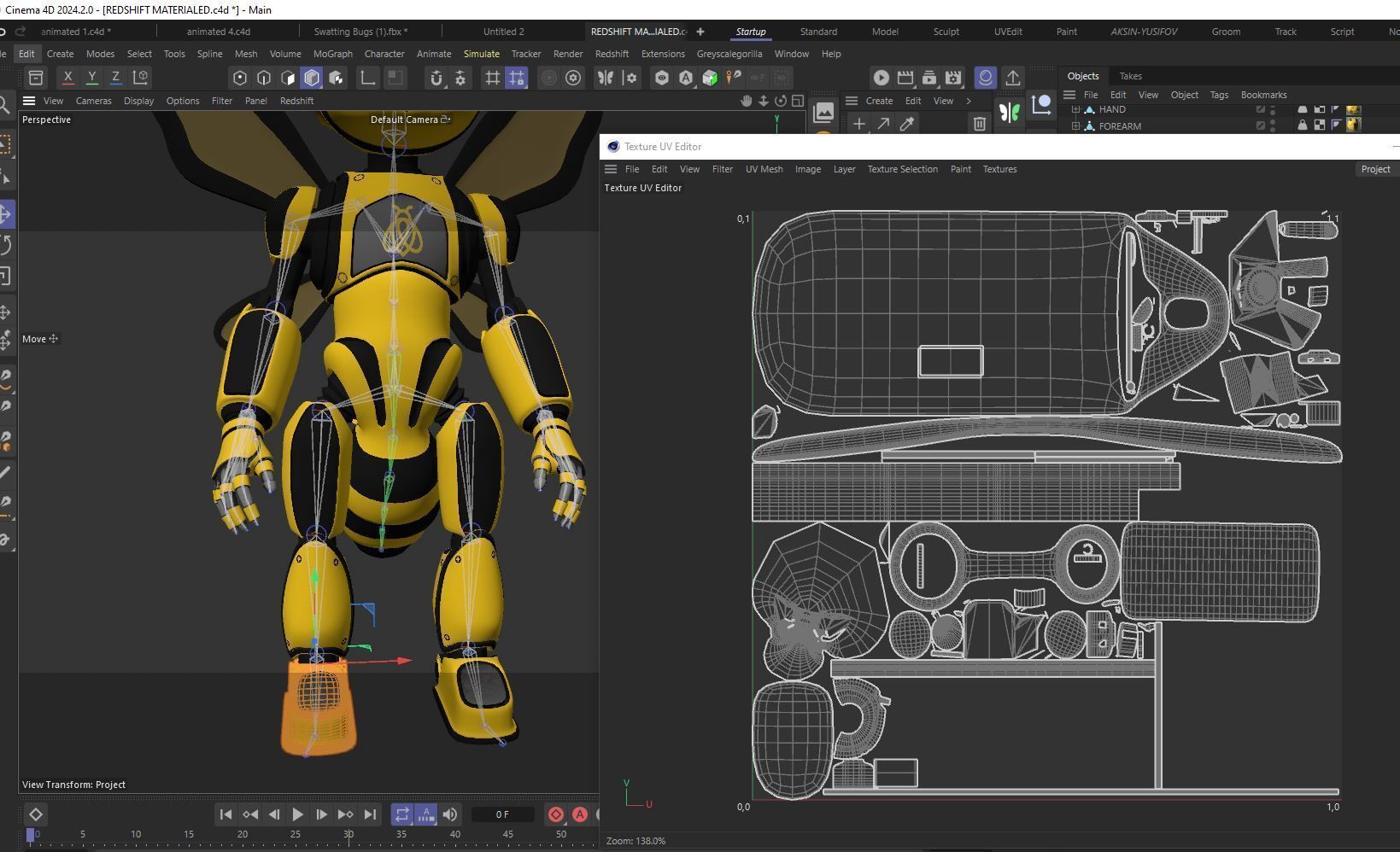 Futuristic Bee Robot Mascot Rigged Character Low-poly 3D model_26