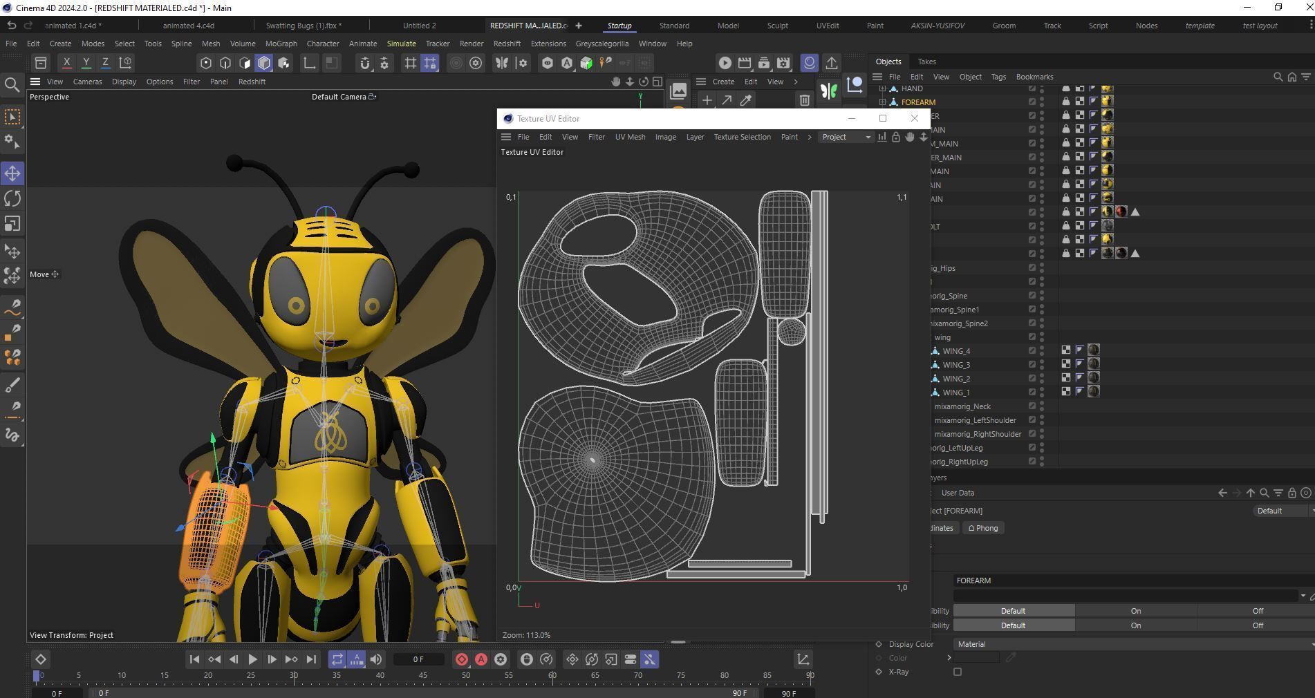 Futuristic Bee Robot Mascot Rigged Character Low-poly 3D model_27