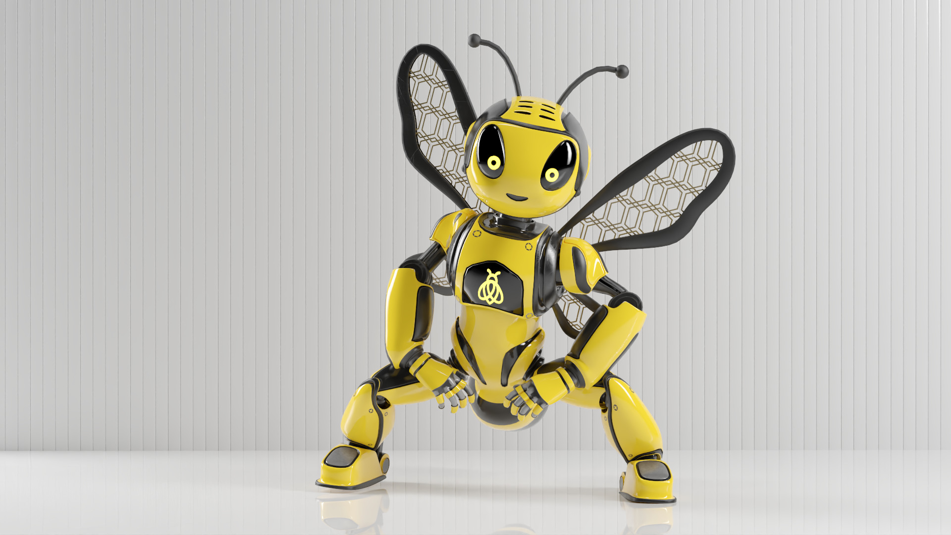 Futuristic Bee Robot Mascot Rigged Character Low-poly 3D model_15