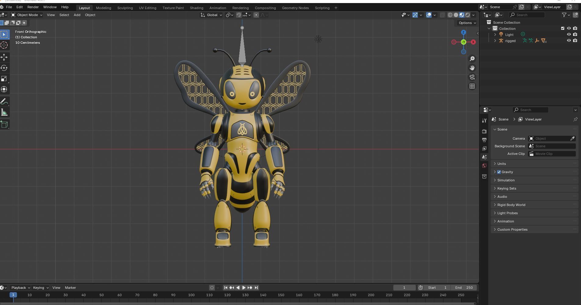 Futuristic Bee Robot Mascot Rigged Character Low-poly 3D model_22