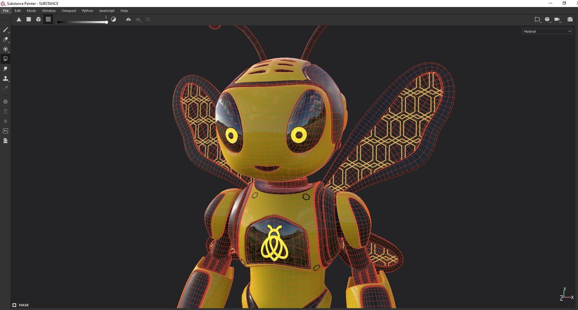 Futuristic Bee Robot Mascot Rigged Character Low-poly 3D model_25