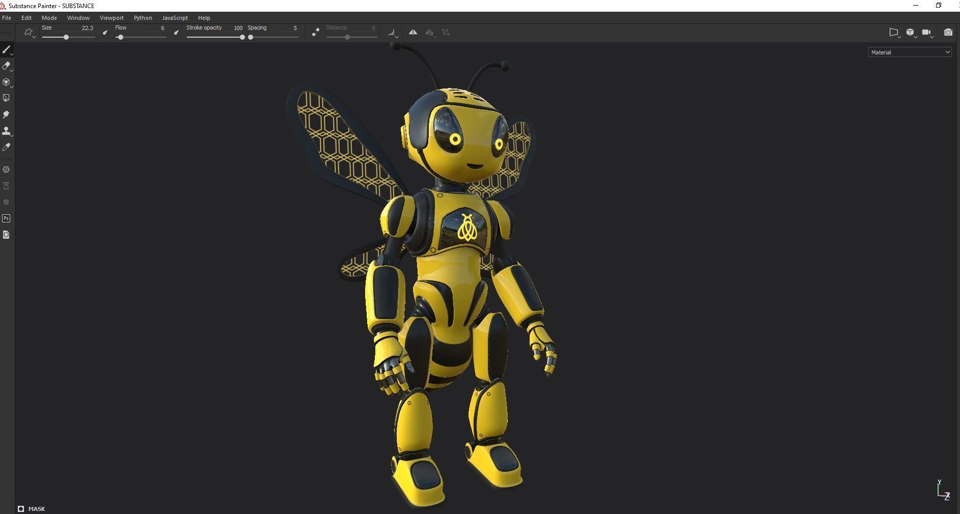 Futuristic Bee Robot Mascot Rigged Character Low-poly 3D model_17