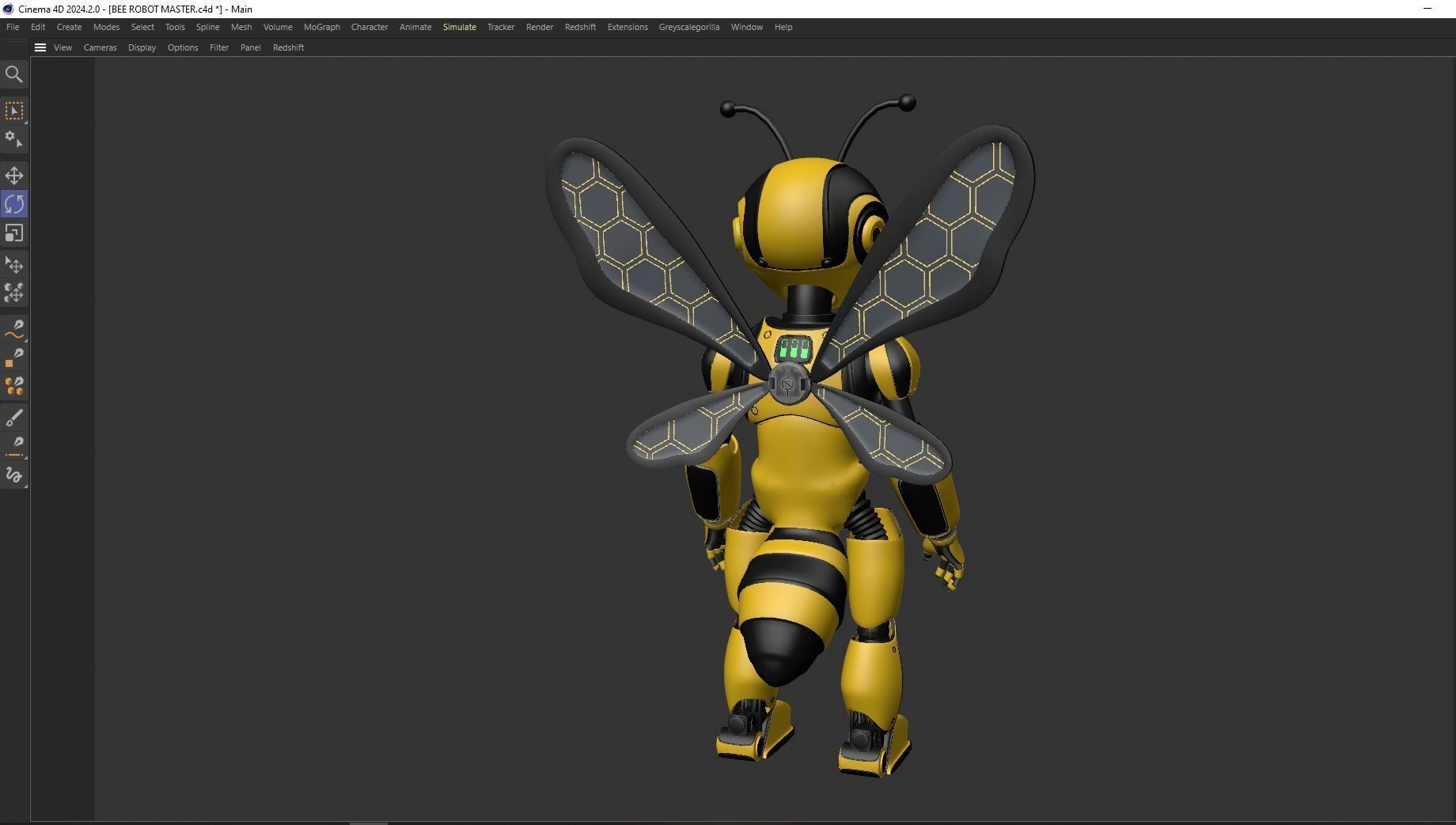 Futuristic Bee Robot Mascot Rigged Character Low-poly 3D model_7