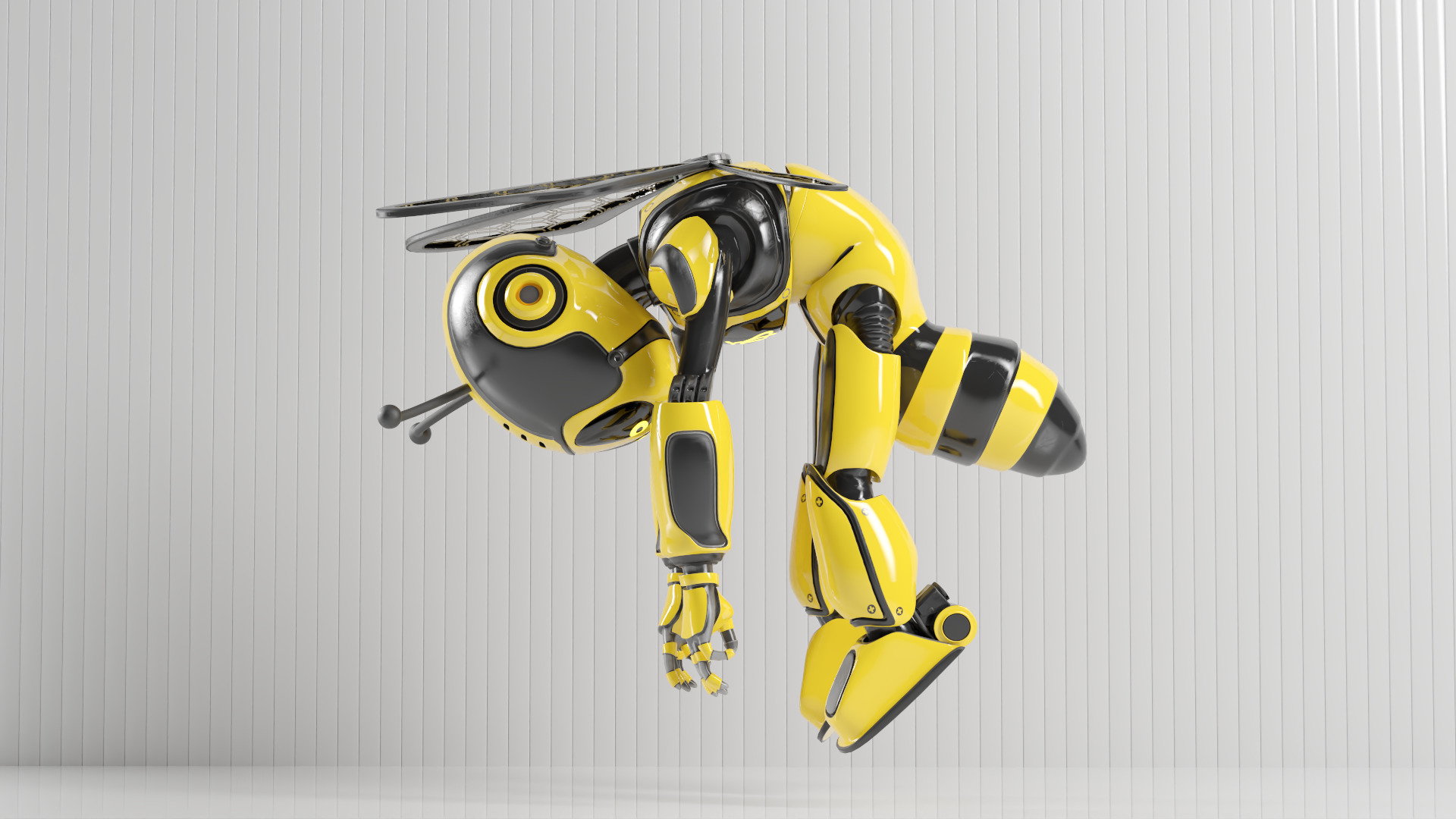 Futuristic Bee Robot Mascot Rigged Character Low-poly 3D model_13