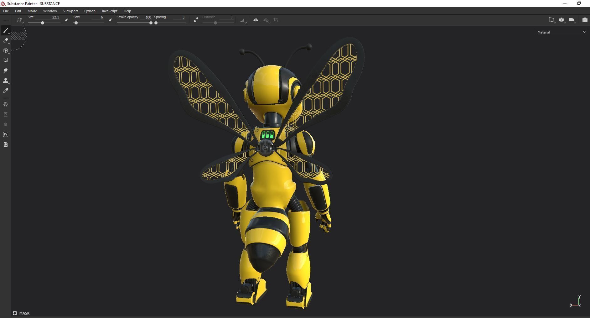 Futuristic Bee Robot Mascot Rigged Character Low-poly 3D model_18