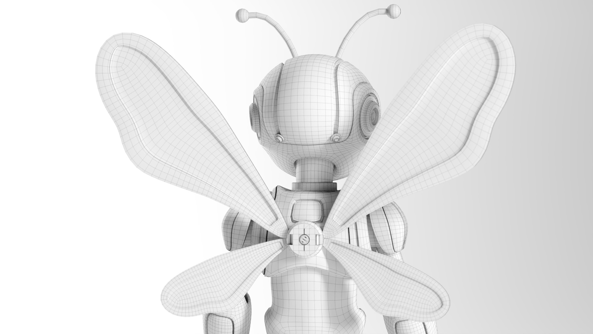 Futuristic Bee Robot Mascot Rigged Character Low-poly 3D model_12