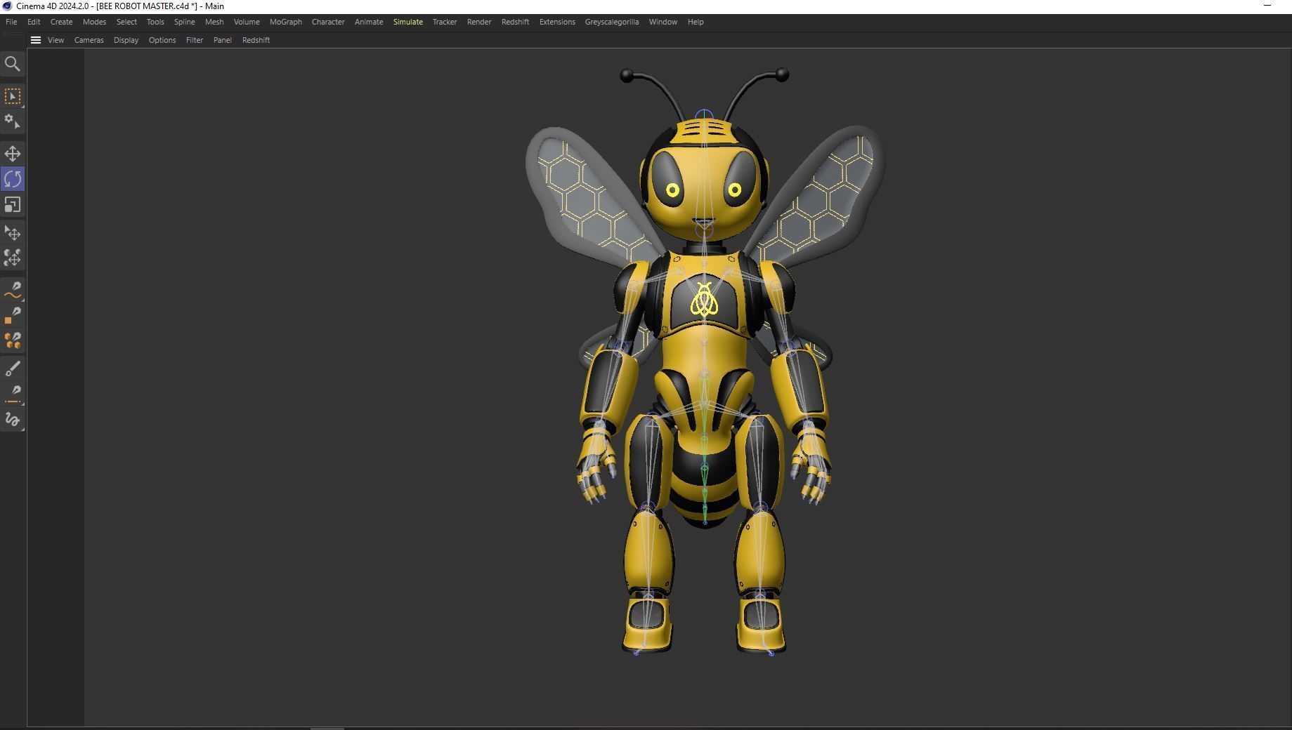 Futuristic Bee Robot Mascot Rigged Character Low-poly 3D model_16