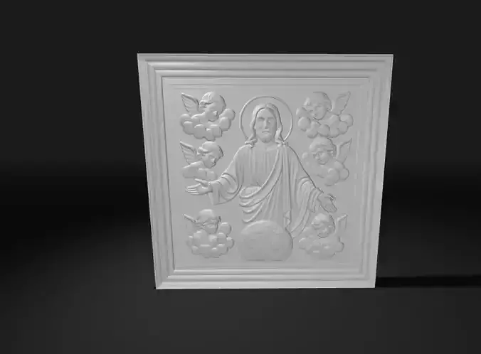 Christ the King with Angels and Earth Globe Relief STL