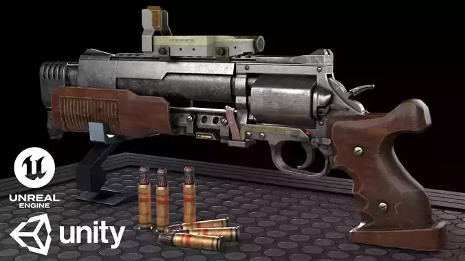 Game Ready Sci-Fi Revolver Pistol Low-poly 3D model