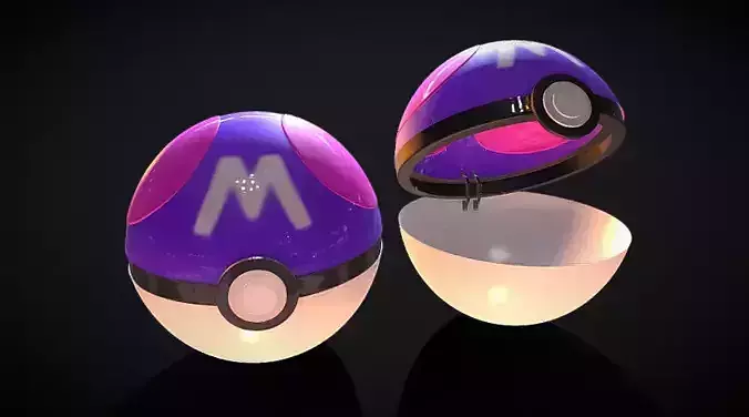 Pokeball 3D Model Master Ball Opened Low-poly 3D model