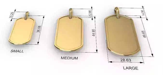 Military DogTag with bail Small Medium Large Pendant Jewelry  3D print model
