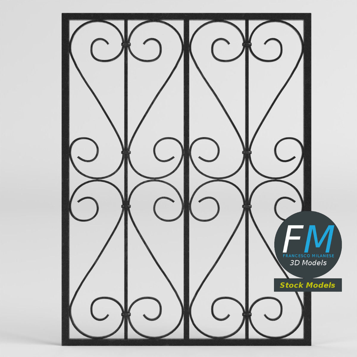 Wrought iron window grille 3D model_4