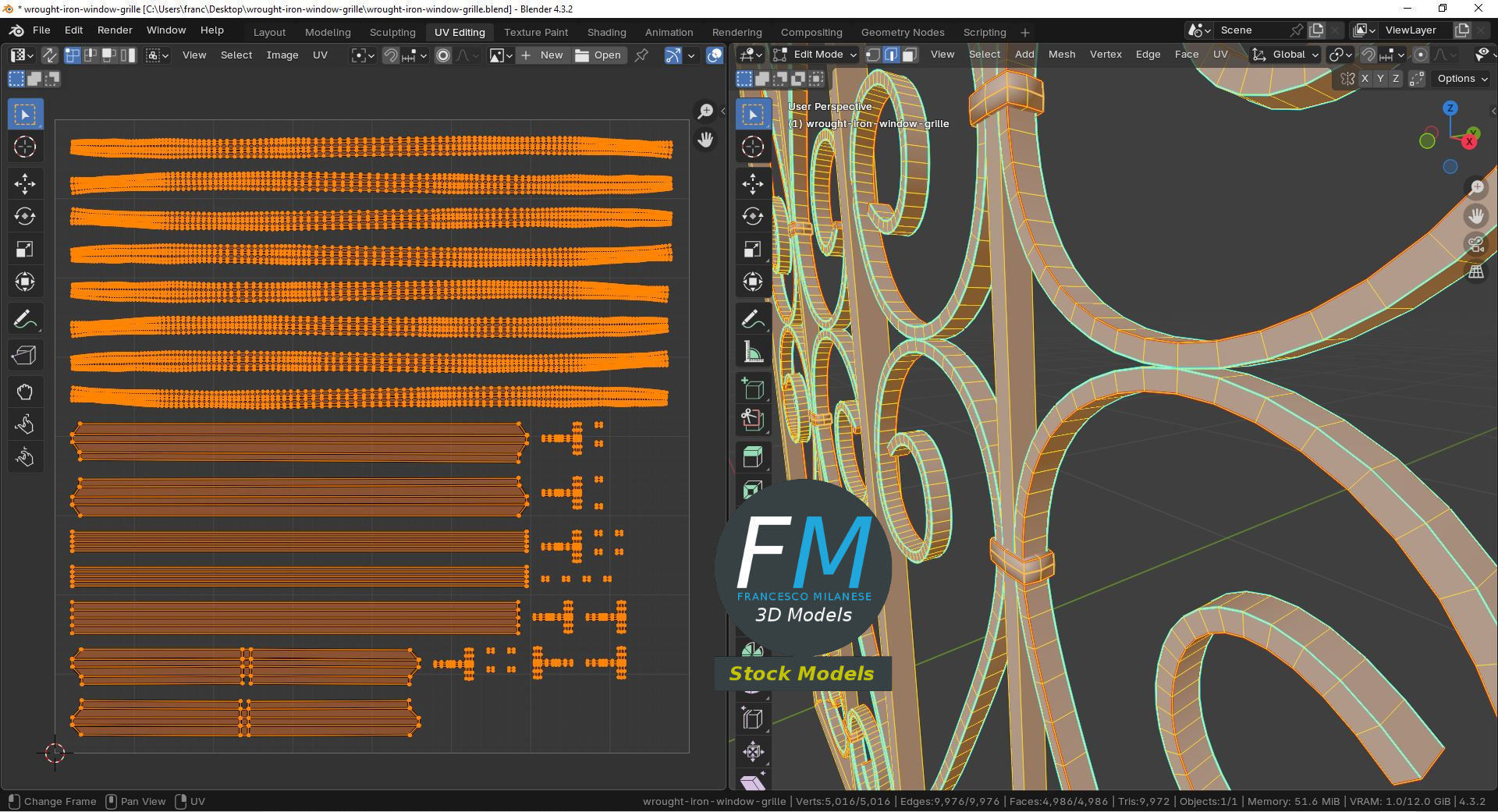 Wrought iron window grille 3D model_10