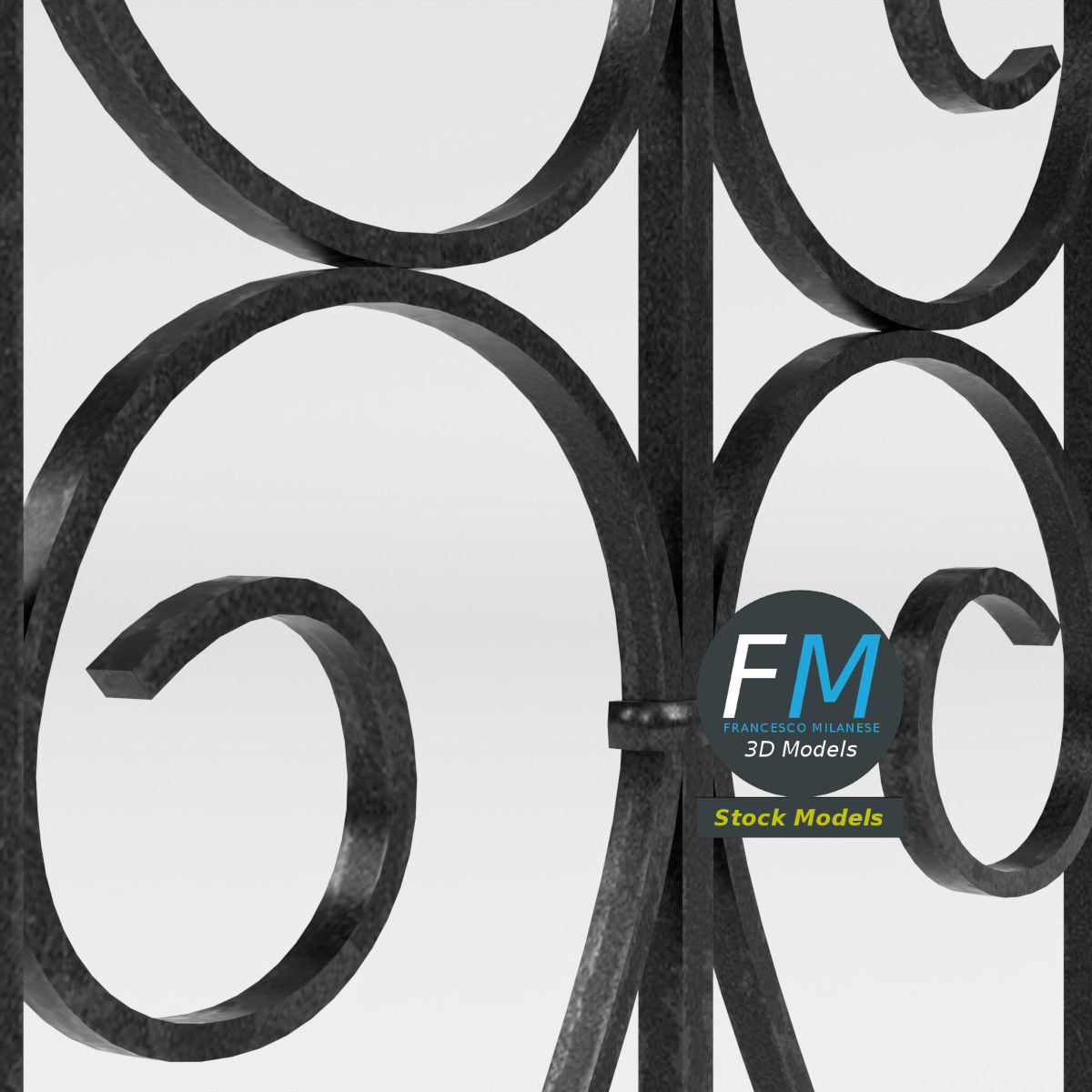 Wrought iron window grille 3D model_2